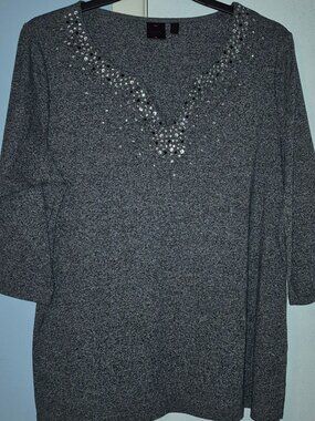 Rafaella 3/4 Sleeves Gray Grey Pullover Sweater Women's Plus Size 1X NWOT